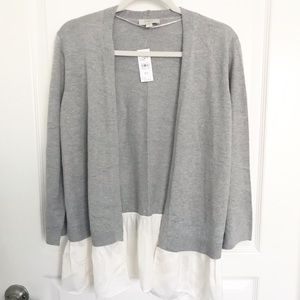 Gray Open Front Cardigan w/ Ruffle Hem